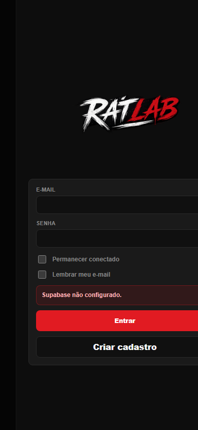 Captura da tela inicial do aplicativo RatLab